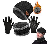Tuopuda Cappello Uomo Invernali Berretto Donna e Sciarpa Set in Maglia a Fodera di Lana Unisex Beanie Hat Set includono Cappello Scaldacollo Guanti Touch Screen