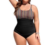 Tuopuda Costume da Bagno Intero Donna Taglie Forti Sexy Costumi Interi da Mare Piscina Push Up Imbottito Reggiseno Costumi Bikini Un Pezzo Spiaggia Beachwear L-15XL, Striature&Nero, XXL