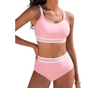Tuopuda Costume Donna Due Pezzi Push Up Imbottito Reggiseno Costumi da Bagno Bikini Mare a Spiaggia Piscina Curvy Swimwear Regolabile, Rosa, XXL
