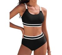Tuopuda Costume Donna Due Pezzi Push Up Imbottito Reggiseno Costumi da Bagno Bikini Mare a Spiaggia Piscina Curvy Swimwear Regolabile, Nero, L