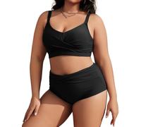 Tuopuda Costume Donna Due Pezzi Taglie Forti Push Up Imbottito Reggiseno Costumi da Bagno Bikini Mare a Spiaggia Piscina Curvy Swimwear Regolabile M-4XL, Nero, M
