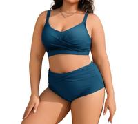 Tuopuda Costumi Donna Mare Due Pezzi Vita Alta Bikini Set Costume Contenitivo Pancia Estivo Swimsuit Beachwear per Mare Spiaggia Piscina Party Vacanza, Verde-Blu, XXL
