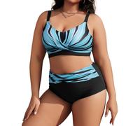 Tuopuda Costumi Donna Mare Due Pezzi Vita Alta Bikini Set Costume Contenitivo Pancia Estivo Swimsuit Beachwear per Mare Spiaggia Piscina Party Vacanza, Blu Chiaro, L