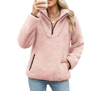 Tuopuda Donna Felpe Senza Cappuccio Pullover Pile Tops Termico Manica Lunga Felpe con Zip Tasche Maglione Caldo Autunno Invernali Sweatshirt Eleganti Hoodie Fleece Jumper Maglietta, Rosa, XL
