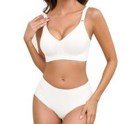 Tuopuda Donna Reggiseno Senza Ferretto Reggiseni Senza Cuciture Push Up Comodo Reggiseno Imbottito Spalline Regolabili Senza Schienale Comfort Intimo Bralette con Mutande, Bianco, M
