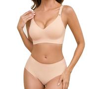 Tuopuda Donna Reggiseno Senza Ferretto Reggiseni Senza Cuciture Push Up Comodo Reggiseno Imbottito Spalline Regolabili Senza Schienale Comfort Intimo Bralette con Mutande, Beige, S