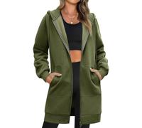 Tuopuda Felpa con Cappuccio in Pile Donna Giacca Lunga e Cerniera Classico Oversize Felpa da Primavera Autunno(Verde Militare,L)