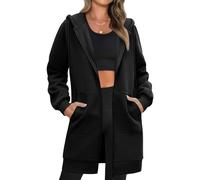 Tuopuda Felpa con Cappuccio in Pile Donna Giacca Lunga e Cerniera Classico Oversize Felpa da Primavera Autunno(Nero,XL)
