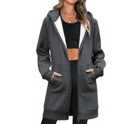 Tuopuda Felpa con Cappuccio in Pile Donna Giacca Lunga e Cerniera Classico Oversize Felpa da Primavera Autunno(Grigio Scuro,XXL)