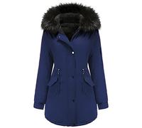 Tuopuda Giacca Donna con Cappuccio Cappotto Lungo Caldo Invernale Parka Trapuntato con Pelliccia Giubbotto Slim Fit Felpe con Zip Casual Manica Lunga, Marina Militare, S