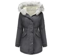 Tuopuda Giacca Donna con Cappuccio Cappotto Lungo Caldo Invernale Parka Trapuntato con Pelliccia Giubbotto Slim Fit Felpe con Zip Casual Manica Lunga, Grigio-2, XXL