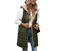 Tuopuda Smanicato Donna Lungo Zip Vest Gilet Elegante Cappotti Autunno Invernale Giacche Trapuntato Collo Alto Cardigan Felpe Scollo a V Top Senza Manica Fleece Regalo, verde militare, XL