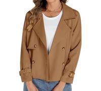 Tuopuda Trench Donna Corto Giubbotto Giacca Primaverile Autunnale Doppiopetto Classico Antivento Trench Coat Maniche Lunghe Trenchcoat Cappotti Mantello Windbreaker Giacche con Tasche, Cammello, M