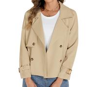 Tuopuda Trench Donna Corto Giubbotto Giacca Primaverile Autunnale Doppiopetto Classico Antivento Trench Coat Maniche Lunghe Trenchcoat Cappotti Mantello Windbreaker Giacche con Tasche, Beige, L