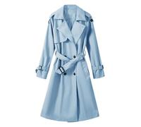 Tuopuda Trench Donna Primaverile Autunnale, Cappotto Doppiopetto Lungo Classico Antivento, Giacca a Maniche Lunghe Trenchcoat Cappotti Mantello Windbreaker Giacche con Tasche, Blu, XL