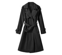 Tuopuda Trench Donna Primaverile Autunnale, Cappotto Doppiopetto Lungo Classico Antivento, Giacca a Maniche Lunghe Trenchcoat Cappotti Mantello Windbreaker Giacche con Tasche, Nero, S