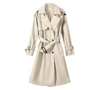 Tuopuda Trench Donna Primaverile Autunnale, Cappotto Doppiopetto Lungo Classico Antivento, Giacca a Maniche Lunghe Trenchcoat Cappotti Mantello Windbreaker Giacche con Tasche, Beige, M