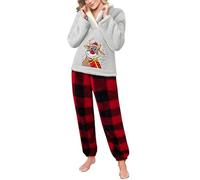 Tuopuda Tuta da Casa Donna Due Pezzi Pigiama Natalizio, Sweat Felpa Invernale Felpata Calda Abbigliamento Lunga Pigiama Set Tute Completo Casual Idee Regalo Natale Mamma Fidanzata, Grigio, XL