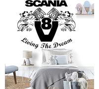 TUOQIANNAN Adesivi murali in Bianco e Nero - Scania V8 Live The Dream Adesivi murali in Vinile di Alta qualità per la Decorazione a Tema di autotrasporti 54 * 26cm