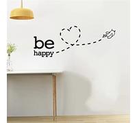 TUOQIANNAN Adesivo da parete rimovibile - Be Happy, adatto per soggiorno, camera da letto e ufficio, adesivo da parete in vinile nero, 57 x 36 cm