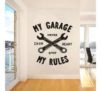 TUOQIANNAN Adesivo da Parete Rimovibile - Decorazione a Tema My Garage, My Rules Tool per Garage e officine - Adesivo da Parete in Vinile Nero 57x62cm