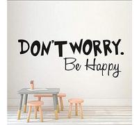 TUOQIANNAN Adesivo da parete rimovibile - Don't worry be happy Word art per la decorazione della camera dei bambini o dell'ufficio Adesivo da parete in vinile nero 60 x 22 cm