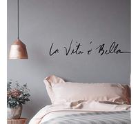 TUOQIANNAN Adesivo da Parete Rimovibile - La Vita è Bella La Vita Italiana è Bella per l'arredamento della Camera da Letto - Adesivo da Parete in Vinile Nero 58 x 11 cm
