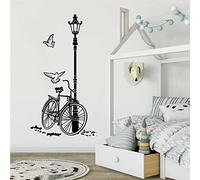 TUOQIANNAN Adesivo da parete rimovibile, motivo bicicletta e lampione, decorazione per camera da letto, soggiorno o ufficio, adesivo da parete in vinile nero, 56 x 31 cm