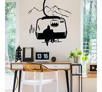 TUOQIANNAN Adesivo da parete rimovibile per seggiovia da sci e vista montagna adatto per la decorazione di casa e ufficio Adesivo da parete in vinile nero 57 x 59 cm