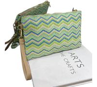 TUOYDJA Pochette Paglia,Pochette Paglia Donna 2 pezzi Borsa a busta da donna colorata Borsa da spiaggia intrecciata a mano vintage for lo shopping(Style 1)
