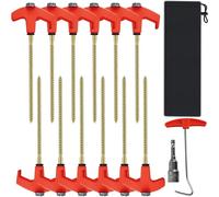TuoYi - 12 picchetti da campeggio resistenti, da avvitare, 20,3 cm, con estrattore esagonale e borsa per il trasporto