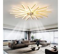 TuoyuanW Lampadario Con Ventilatore Da Soffitto Memoria Dimmerabile LED Soggiorno Ventilatore Da Soffitto Con Luce 6 Velocità Reversibile Plafoniera Con Ventilatore Con Telecomando E APP-Gold||100CM