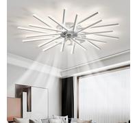 TuoyuanW Lampadario Con Ventilatore Da Soffitto Memoria Dimmerabile LED Soggiorno Ventilatore Da Soffitto Con Luce 6 Velocità Reversibile Plafoniera Con Ventilatore Con Telecomando E APP-White||100CM