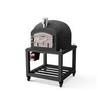 TUOZI - Forno a legna per esterni, modello KITAWAY (nero, 120 x 120 x 170 cm), isolato con sughero e 3 copertine in ceramica