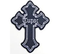 Tupac - Rock Off officially licensed products 2Pac Tupac Patch Cross Logo Nuovo Ufficiale Nero Embroidered Woven Iron On Size Accessory Size