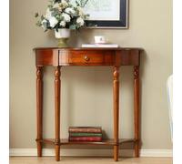 TUPAFJU Consolle a mezzaluna in legno con cassetto, tavolino da parete moderno, tavolino da ingresso stretto con contenitore(Teak,80 * 35 * 80cm/31.5 * 13.8 * 31.5in)