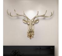TUPAFJU Decorazione murale a forma di testa di cervo in resina animale da parete, arredamento per la casa in stile western, decorazioni medievali, finto cervo da parete(Gold)