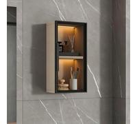 TUPAFJU Mobiletto da bagno a parete con anta in vetro, mobiletto porta spezie da cucina a parete, organizer per trucchi, armadietto per medicinali, per soggiorno(Cream,25x60x14CM/9.8x23.6x5.5in)