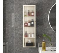 TUPAFJU Mobiletto da cucina a 3 ripiani con ante in vetro, mobiletto da parete stretto per bagno, mobiletto per medicinali, organizer per trucchi, per soggiorno(Beige,Right-opening single door)