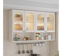 TUPAFJU Mobiletto in legno a parete con anta in vetro, mobiletti per il bagno, armadietto per medicinali, espositore da parete, organizer per utensili da cucina, per garage(White,120cm/47.2in)