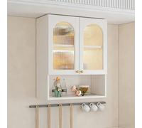 TUPAFJU Mobiletto in legno a parete con anta in vetro, mobiletti per il bagno, armadietto per medicinali, espositore da parete, organizer per utensili da cucina, per garage(White,60cm/23.6)