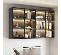 TUPAFJU Mobiletto in legno fatto a mano da appendere alla parete con anta in vetro, scaffali per libri, mensola espositiva a parete, organizer per utensili da cucina(Triple layer,140cm/55.1in)