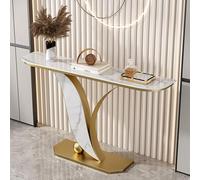 TUPAFJU Moderno tavolo da consolle decorativo in ferro dorato con piano in pietra, gamba del tavolo a forma di foglia, tavolino da divano stretto, tavolino laterale(120CM/47.2in)