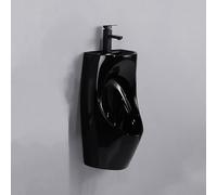 TUPAFJU Orinatoi in ceramica da parete per uomo a prova di perdite per la notte con lavabo e rubinetto, orinatoi da esterno per uomo, per bagno, commerciale, hotel, garage, bar(Black)