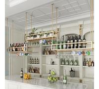 TUPAFJU Porta bicchieri sospesi，portabicchieri sospeso，mensole sospese soffitto,Portabottiglie Barra da soffitto(Gold,170cm/66.9in)