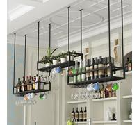 TUPAFJU Porta bicchieri sospesi，portabicchieri sospeso，mensole sospese soffitto,Portabottiglie Barra da soffitto(Black,230cm/90.5in)