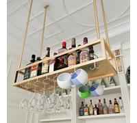 TUPAFJU Porta bicchieri sospesi，portabicchieri sospeso，mensole sospese soffitto,Portabottiglie Barra da soffitto(Gold,120CM/47in)