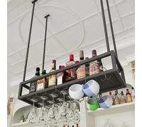 TUPAFJU Porta bicchieri sospesi，portabicchieri sospeso，mensole sospese soffitto,Portabottiglie Barra da soffitto(Black,150CM/59in)