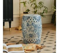 TUPAFJU Sgabello da giardino blu e bianco, sgabelli da giardino decorativi, tavolino laterale in ceramica per esterni, sgabelli da giardino cinesi, sgabello in ceramica per cambiare le scarpe(Round)