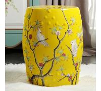 TUPAFJU Sgabello da giardino decorativo in ceramica - Tavolino laterale a tamburo smaltato per esterni con motivi floreali e di uccelli, sgabello a tamburo in ceramica cinese(M)